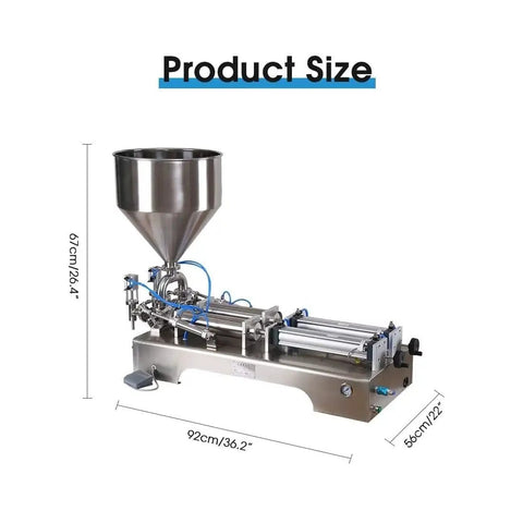 Built Tough Pneumatic Cream Filler Machine For Viscous Paste Zero Hassle Stainless Steel semi-automatic equipment showing size dimensions.