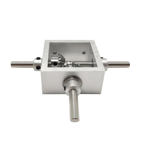 One To One Right Angle Bevel Gearbox For DIY Projects, 1 Module, 20 Teeth, 90 Degree Drive, 8mm Shaft, Aluminum Alloy And 45 Steel Build, Two M4 Holes, Compact 100 x 75 x 25 mm Steering Gear Module