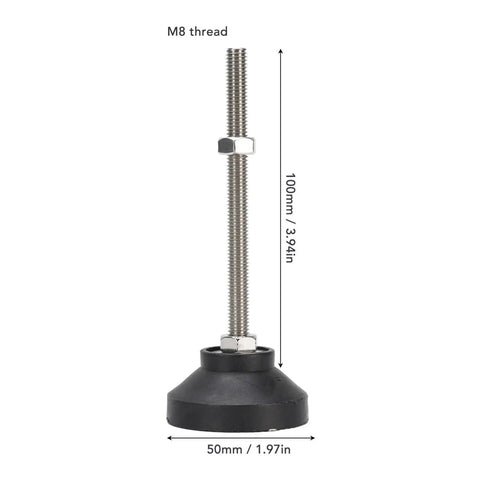 Heavy Duty M8 Adjustable Leveling Feet With Non Slip Rubber Base showing measurements