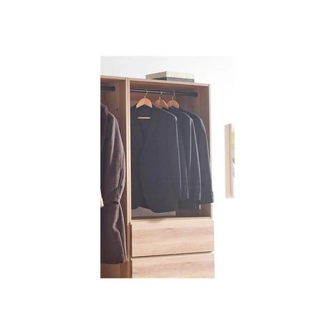 Custom Walk In Closet System With Sturdy Wooden Drawers And Flexible Shelves Modular Wardrobe Organizer Featuring Hanging Rods and jackets on hangers
