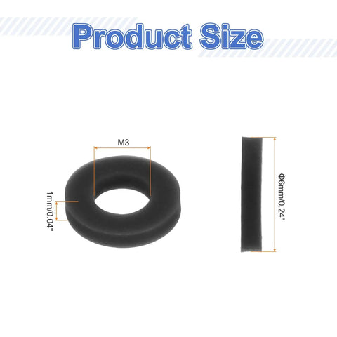 M3 Rubber Flat Washer 6mm OD 3mm ID 1mm Thick Anti Vibration Gasket for RC Flight Controllers And Drones product size diagram