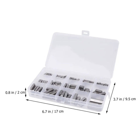 140 Piece Square Parallel Bond Kit Flat Head Machine Keys Connective Pins Solid Steel Build For Tight Workpiece Connections Good For DIY Shelves Electrical Appliances Pro Workshop Assembly This Heavy Duty Key Set Is A Game Changer For Repairs. plastic case with 140 piece square parallel keys, 6.7 x 3.7 in, solid steel