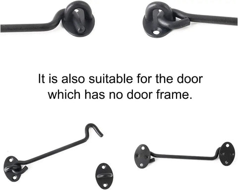 Stainless Steel Gate Hook and Eye Latch for Cabinet Door Window Shed Barn, suitable for door without a frame, showcases hook design.