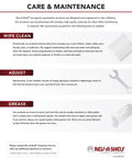 Care and maintenance guide for Rev-A-Shelf products, providing cleaning, adjustment, and lubrication instructions.