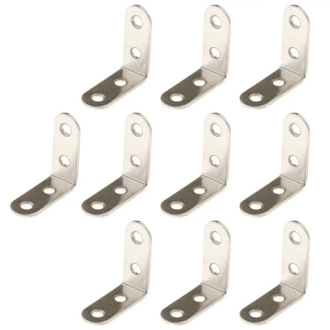 10 Pieces L Shaped Corner Brackets Set for Shelves and Frames, 40x40x16mm Right Angle Fasteners displayed on white background.