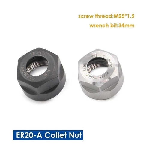 Rock Solid Er20 Collet Clamping Nut Tight Grip Chuck Nut For Cnc Milling Rigs, black and silver steel nuts standard ER20 design