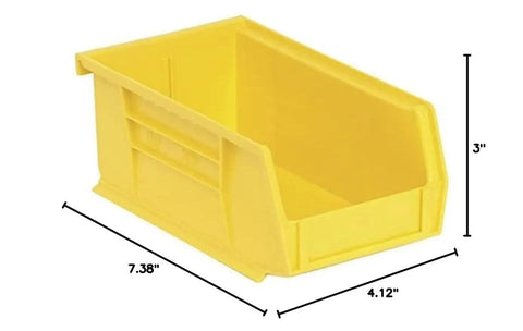 Yellow Ultra Stack and Hang Storage Bin 7-3/8 X 4-1/8 X 3 Inches Hard As Nails Parts Organizers heavy duty plastic bin side view
