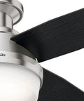 Close-up of 44 Inch Indoor Ceiling Fan With LED Light And Remote Control Dope Low Profile Flush Mount Brushed Nickel With 4 Black Oak Blades