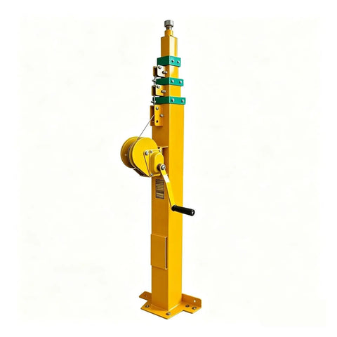 Grab And Crank Portable 3 To 9 Meter Manual Telescopic Mast easy one man quick deploy setup for RV flags and antennas, yellow aluminum pole