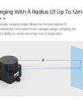 360 Degree Omnidirectional LiDAR Scanner With 12M Range And 5000Hz Sampling Rate For ROS Raspberry Pi Arduino Bots DToF TOF Laser Distance Sensor Module Kit For SLAM Mapping And Navigation showing range diagram of 12m