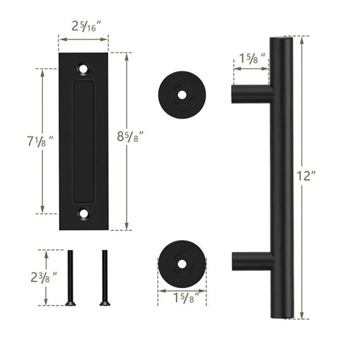 12 Inch Flush Barn Door Pull Handle Set For Sliding Doors And Cabinets with dimensions, round flush mount hardware parts