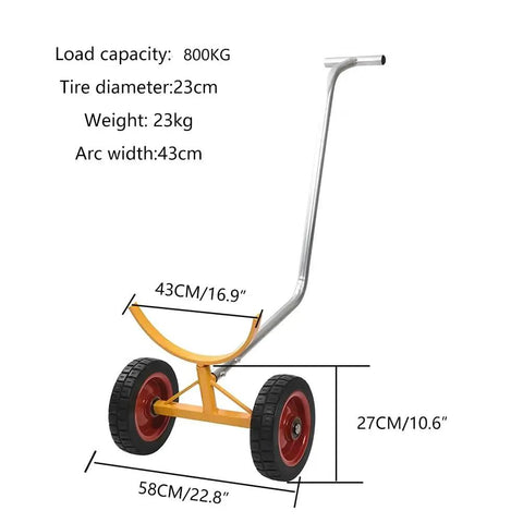 Rock Solid Heavy Duty Pipe Cart With Solid Tires, 800kg capacity, features robust wheels and steel design for easy transport of pipes.