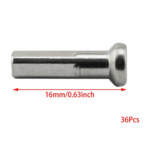 Close-up of single spoke cap, 16mm long, part of 36 Pack Silver Spoke Caps And Nipples For Mountain Bike Road Bike And Folding Bike