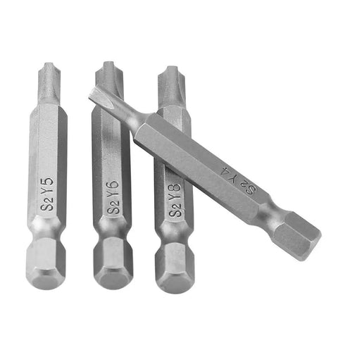 Kickstart Your DIY Game With This 4PCS Y-Type Screwdriver Bit Set, Featuring Heavy-Duty Chrome Alloy Steel That Never Strips And Fits Standard 1/4 Inch Cordless Drills For Secure Security Fastening Jobs. 4-piece Y-type security bit set, S2 Y4 Y5 Y6 Y8, 50mm 1/4 hex
