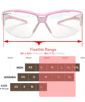Super Flexible Lightweight Anti Fog Wrap Around Safety Glasses With Scratch Resistant Lenses ANSI Z87.1 size chart
