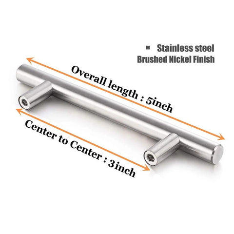 Stainless Steel Brushed Satin Nickel Cabinet Pulls Pack Of 30 Hollow Tube T Bar Drawer Handles 5 Inch Length Center To Center 3 Inch