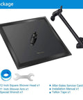 12 Inch Matte Black Rain Shower Head With 11 Inch Adjustable Extension Arm package contents displayed