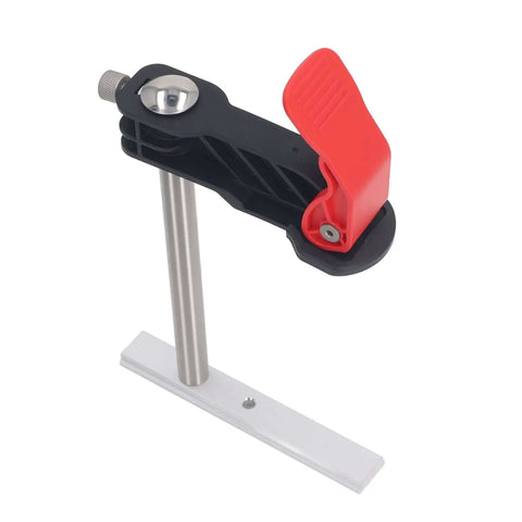 Close-up of a single clamp from Two Pack Hold Down Clamp Set With Quick Release Bench Dog Clamp for Woodworking, stainless steel, non slip grip.