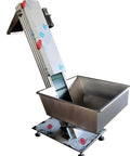 Plastic Grain Screw Auger Conveyor For Bulk Material Handling showing durable metal frame with attached storage bin.