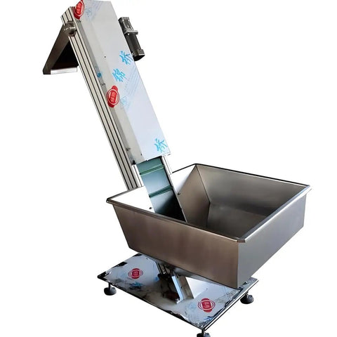 Plastic Grain Screw Auger Conveyor For Bulk Material Handling showing durable metal frame with attached storage bin.