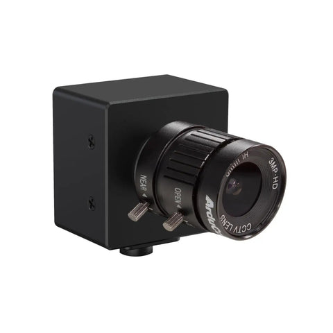 Dope USB 3.0 Global Shutter Camera Module With IMX296, 1.58MP, 44FPS, 6mm CS lens, displayed at an angle view showing manual focus control