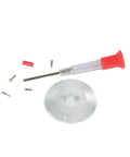 Eyeglass Repair Tool Kit With Small Screwdriver, Screws, Magnifying Glass, And Storage Pouch, shown with components.