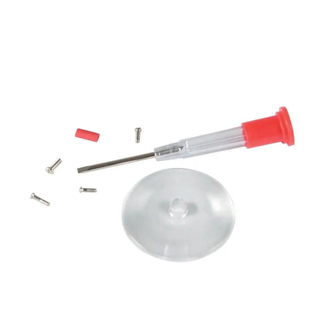 Eyeglass Repair Tool Kit With Small Screwdriver, Screws, Magnifying Glass, And Storage Pouch, shown with components.