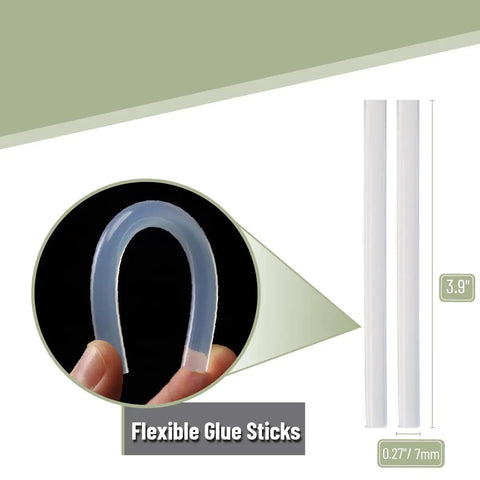 Close-up of flexible clear Hot Glue Gun Sticks in 60 Count Mini 4 Inch size for DIY Projects on black background