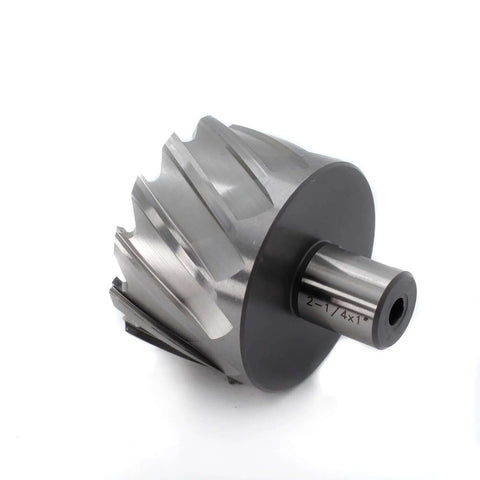 Oscarbide annular cutter side view, 2-1/4 in diameter, 1 in cutting depth, Weldon shank