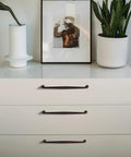 Oil Rubbed Bronze Antique Zinc Alloy Cabinet Handles 6.3 Inch Hole Center Pulls Set Of 6 installed on white drawers