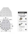 8 Piece Pro Grade T Corner Brackets For 2040 3060 Aluminum Extrusion Frame Building With Heavy Duty Nuts And Screws silver connector plate with dimensions and slots.