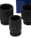 Top Tier 9PC Deep Impact Socket Set With 6 Point Grip For Heavy Duty Auto Repair Jobs That Won`t Slip Or Rust And Get The Job Done Right Away Today. Black 1-1/2, 1-7/8, 2 in impact CR-MO sockets