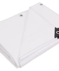 Heavy Duty 20 X 25 Ft Waterproof Tarp With Superior Weave For Longevity 8 Mil Thick Multi Use White folded showing grommets and reinforced corners