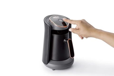 Automatic Turkish Greek Coffee Maker For Home Use 120V US Plug 4 Cup Capacity Black Gold Finish ETL Certified in use