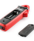 Rear view of red Digital Clamp Meter For AC DC Current Voltage Resistance And Capacitance With Data Hold Pro Grade Precision