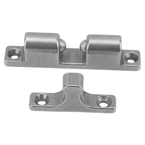 Go To Magnetic Cabinet Tension Catch In Stainless Steel 70mm Roller Latch for doors and cabinets, showcasing metal hardware.