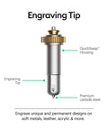 Cricut Engraving Tip with QuickSwap Housing in silver; premium carbide steel tip for engraving on glass, metal and more.