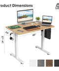 Straight Up Slick Electric Standing Desk With Adjustable Height Motorized Sit Stand Home Office Workstation showing dimensions 40x24 inches with wood top.