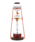 Premium Cold Brew Drip Tower Coffee Maker Featuring Detachable Borosilicate Glass Carafe with ice and brewed coffee visible.