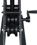 Close-up of Three Roll Tube Roller Bender For 1.5 Inch Pipe And 2 Inch Tube With 20 Inch And 60 Inch Radii, handle mechanism