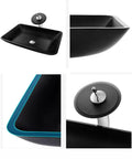 Top Tier Slick Black Rectangular Vessel Sink Built From Heavy Duty Tempered Glass With Smooth Swivel Faucet And Clean Countertop Style For Quick Bathroom Refresh Upgrades, showcasing sleek design and smooth faucet.