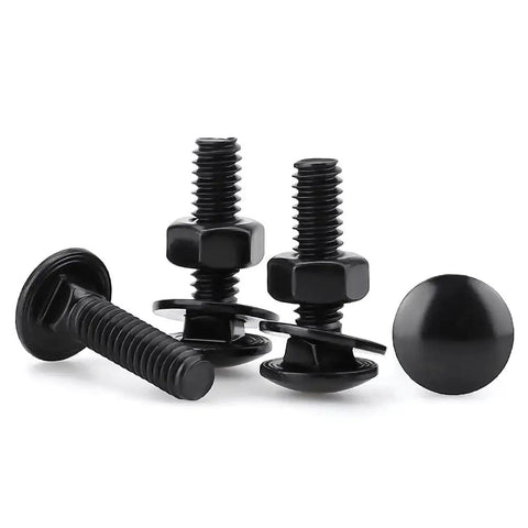 20 Piece Top Notch Carriage Bolt Kit With Hex Nuts And Flat Washers 5 16 by 1 1 2 304 Stainless Steel Black Coated Square Neck Fasteners close-up of black-coated bolts and nuts