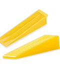 Yellow reusable tile leveling wedges for DIY installations durable 1000 piece leveling system kit with spacers, close-up view.