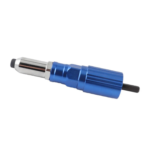Heavy Duty Cordless Rivet Gun Adapter For Drills With Four Piece Aluminum Rivet Nut Kit And Multi Size Heads Smooth riding blue adapter tool.