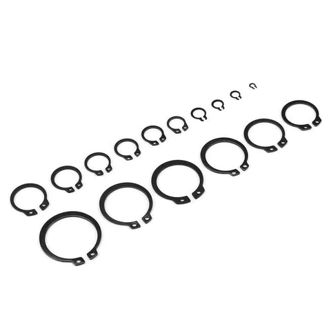 Heavy Duty 150 Pcs Black C Clip Retaining Ring Set 3mm to 32mm Internal and External, 18 Sizes with Storage Box for Industrial Fasteners