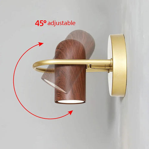 Fly Modern Metal Led Wall Sconce With Bulb Hardcore Adjustable Indoor Reading Lamp Featuring Slick Imitation Wood Grain Finish For Bedroom Kitchen Corridor, 45-degree adjustable angle.