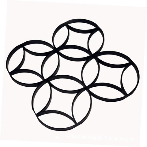 Round Pattern Cement Paving Tile Mold For Garden Paths And Patios, DIY Concrete Stone Mold, shown in black plastic with rings.