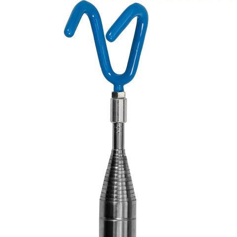 Disc Golf Retriever Pole With Telescoping Grabber Hook For Easy Disc Recovery From Trees Or Water 16 Foot Reach, blue hook detail