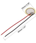Ten Pack 10mm Piezo Discs For Guitar Pickup Transducers, Ultra Thin Buzzer Film Elements with red and black wires, dimensions shown