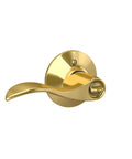 Accent Door Lever With Keyed Entry Lock In Bright Brass Easy Install No Hassle Self Aligning Screws One Hand Operation For Front Door Security And Quick Peaceful Access, showing lever and lock detail